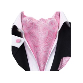 Dubulle Ascot Set for Men Silk Cravat Tie and Pocket Square Cufflinks Suit Party Prom,Pink