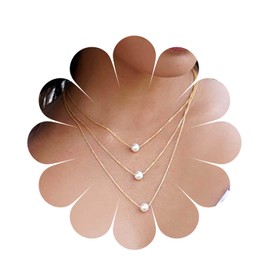 Iaceble Boho Layered Pearl Choker Necklace Gold Floating Pearl Necklace Pearl Pendant Necklace Round Pearl Chain Necklace Jewelry For Women