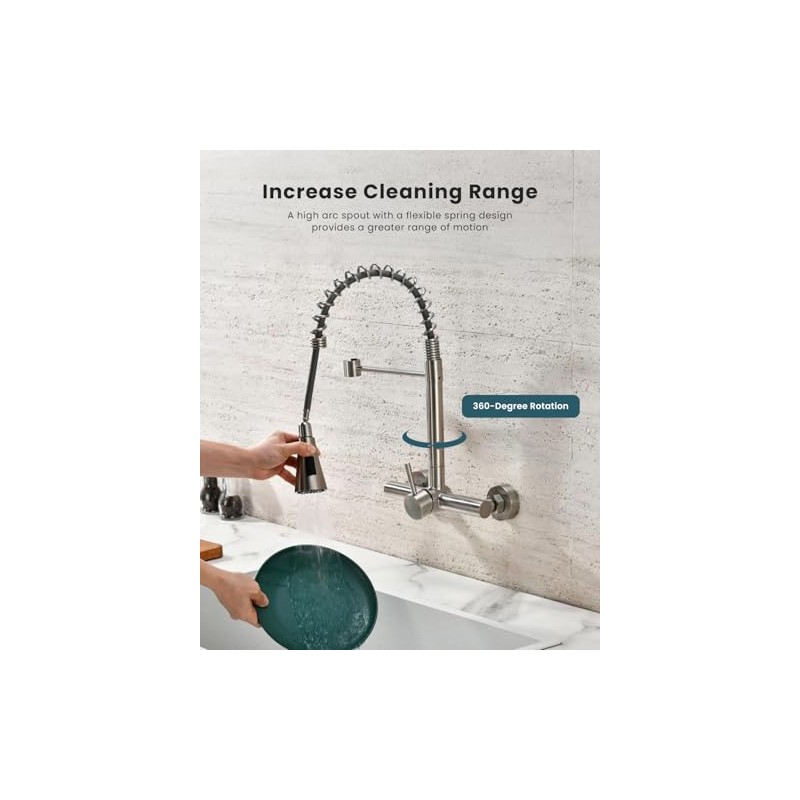 Wall Mount Kitchen Faucet Single Handles, 8 Inch Center Wall