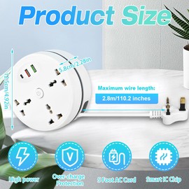 SGZIOO 2.8M Extension Lead with USB and Type-C, 2500W 10A Multi Plug Extension Socket 3 Way, Portable Extension Plug with Switch, Extension Cord with Multiplug Socket UK for Home, Office, School