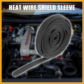 Partuto Fiberglass Heat Wire Shield Sleeve Heat High Temp Shield Adjustable Heat Shield 10ft 10mm 3/8" Black for Car Wire Protection Replacement