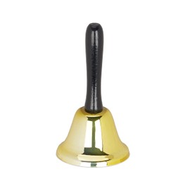 Relaxdays Campanella a Mano, Suono Nitido, Impugnatura in Legno, Scuola, Reception, Decorazione Natalizia, 12 cm, Oro