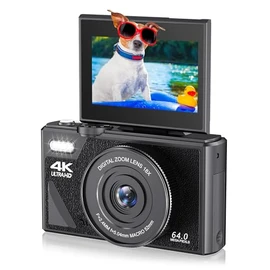 4K Vlogging Camera for YouTube, 64MP Digital Camera for Photography and Video with 3in Flip Screen, 18X Digital Zoom Compact Camera, Portable Auto Focus 4K Camera for Teens