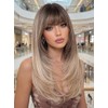 Peluca Sintética Elegant Blonde Wig 150% With Bangs Straight Layered