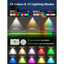 VOLISUN Solar Fence Lights, Fence Lights Solar Powered, IP65 Waterproof LED, RGB Color Changing Solar Light for Fence, Yard, Wall, Backyard (8 Pack, White)