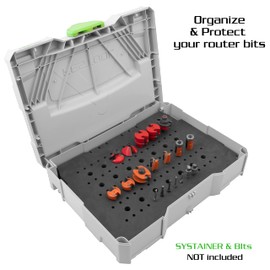 Fulton Foam Router Bit Storage Tray for Systainer 1 Accepts 103 Total (75 Each ¼ & 28 Each ½ Shank)