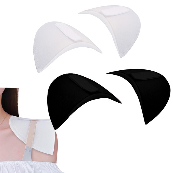2 pairs Shoulder Pads for Clothes Sewing,Shoulder Pad Soft Covered Set-in Sewing Foam Pads for Women Clothes Detachable Anti Slip Shoulder for Blazer Clothes Sewing Accessories Craft DIY(white&black)
