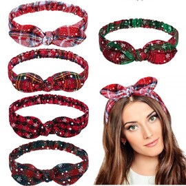 5 x Stretchy Christmas Headbands Set Bow Soft Elastic Alice Head Band Xmas Festive Hair Wrap
