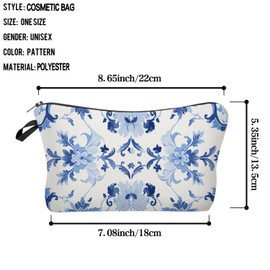 YULUENZE Blue And White Porcelain Cosmetic Bag for Women Cute Small Makeup Organizer Pouch with Zipper Blue And White Porcelain Toiletry Makeup Bag Gifts for Women