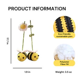 Bunny Crochet Bee Car Rear View Mirror Holder, Cute Bumblebee Hanging Ornament, Gift for Bee Lovers, Crochet Lovely Bag Ornament, Automotive Interior Decorations