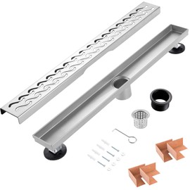 28 inch Brushed Nickel Linear Shower Drain with 4 Pack Inside Waterproof Membrane