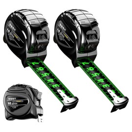 2 Pack 10M/32.8ft Fluorescent Tape Measure, Width 25mm Waterproof Tape Measure, Stainless Steel Retractable Tape Measuring, Double Sided Graduated, Easy To Read Self-Lock Measuring, Black