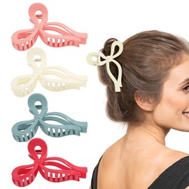 4pcs Bow Hair Claw Clips for Women, Sweet Bow-Knot Hair Clip Non-Slip Plastic Bow Claw Clips Fashion Hair Accessories for Thick & Fine Hair Gift for Girls Teens (4 Colors)