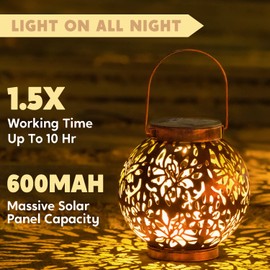 JOIEDOMI 2 Pack Outdoor Solar Hanging Lantern Lights, Waterproof Tabletop with Handle, LED Moroccan Lanterns, Metal Decorative Garden Solar Lights for Patio, Lawn, Porch, Backyard