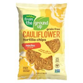 From the Ground Up Cauliflower Tortilla Chips Nacho Flavor, Made with Real Cauliflower, Plant Based, Non GMO, Gluteen Free, 4.5 Ounce (Pack of 12)