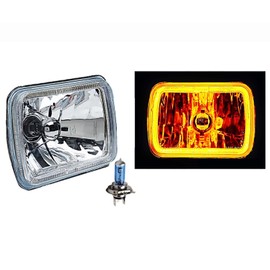 Octane Lighting 7X6 Inch Amber COB LED Glass/Metal Headlight Halogen Light Bulb Headlamp Pair