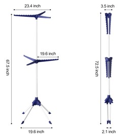 APEXCHASER Clothes Drying Rack 2-Tier Folding Laundry Drying Rack, 57 Inch Collapsible Clothing Rack 4 Legs, 6 Arms for 48 Hangers, Portable Clothes Airer for Indoor Outdoor Beach RV Travel, Blue