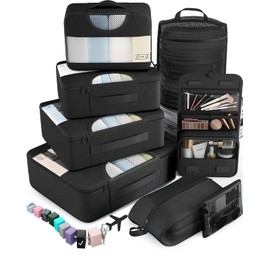 Veken 10 Set/8 Set Packing Cubes for Travel Essentials, Suitcase Organizer Bags in 4 Sizes, Carry-On Luggage Accessories with Laundry & Toiletry Bag, Airplane Must-Have, Road Trip & Camp Gifts for Men