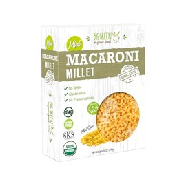 Big Green Organic Food - Organic Mini Millet Pasta, Gluten-Free, Non-GMO, Vegan, Plant-Based, Kids' Favorite, 8.8 oz (8.8oz, 6 boxes, Macaroni)