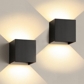 Lysed 12W LED Wall Sconces Lights Modern Black LED Wall Lamp Set of 2,Up and Down Square 3000K Warm White Wall Lighting Fixtures for Indoor/Outdoor,Living Room,Bedroom,Hallway 3.94in*(2 Pack)
