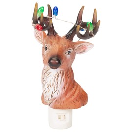 Holiday Deer With Blinking Light Antlers 8.75 Inch Acrylic Plug-in Bubble Night Light