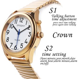 QINGQIAN Talking Watch Suitable for The Elderly and Visually impaired Golden Style (Male)