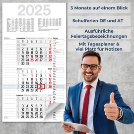 3 Month Calendar 2025 Wall Calendar with Date Slider and Notes - Calendar 2025 Wall Calendar 3 Month Large Diary with School Holidays, Notes and Strip Calendar, 56 x 30 cm