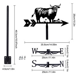 SUPERDANT Weather Vane with Cow Motif on the Highway Cute Cow Weather Vane Made of Black Metal Shed Weather Vane Animal Weather Vane Weather Vane Garden Decor for Farmhouse Garden Outdoor Yard Roof