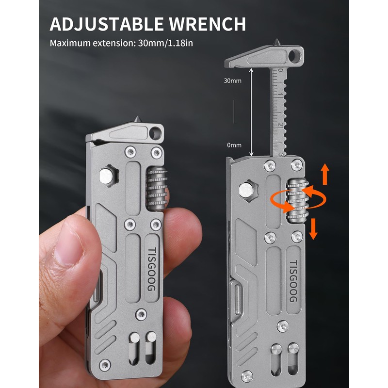 Titanium EDC Tool with Small Adjustable Spanner Wrench, Pocket Screwdriver,