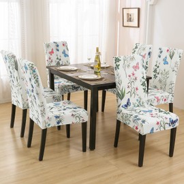 Keyroal Dining Room Chair Covers Set of 6, Stretch Pattern Parsons Chair Slipcovers Spandex Removable Washable Kitchen Chair Protector Cover for Dining Room, Hotel, Ceremony (Butterfly+Flower)