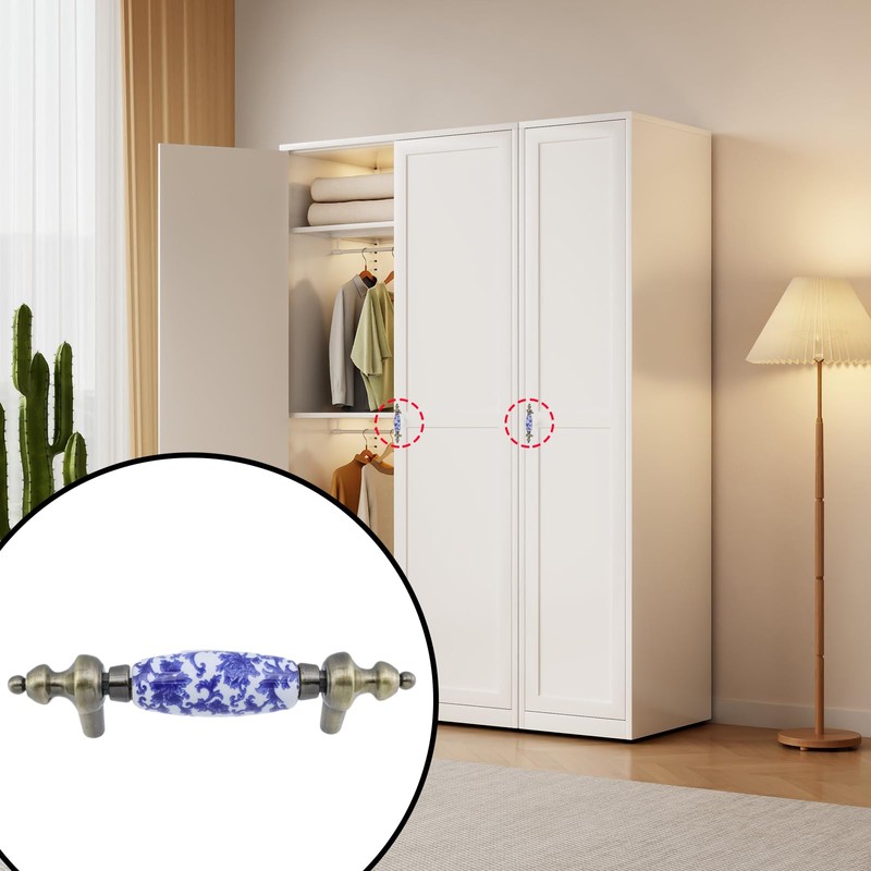 Mcredy 4 Pcs Blue and White Porcelain Ceramic Cabinet Pulls