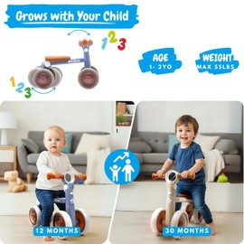 bicystar Baby Balance Bike with Adjustable Handlebars, Rear Wheel, Colorful Lighting, Best Gift for 1-2 Years, Blue