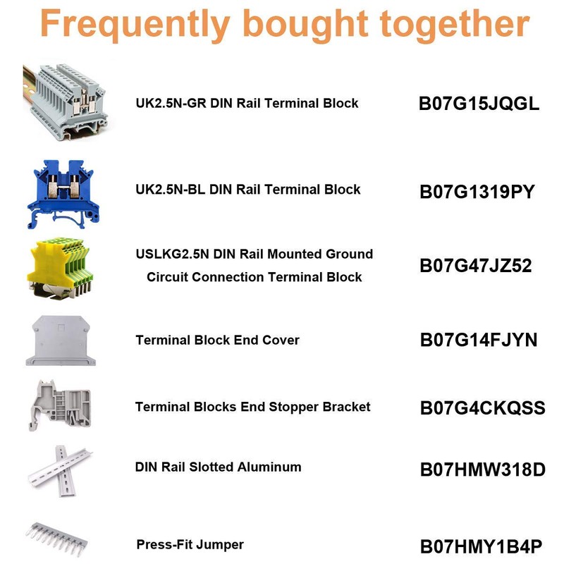 Erayco UK2.5B-GR DIN Rail Terminal Block, Screw Clamp, 600V 20A
