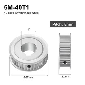 uxcell 5M-40T-1B Timing Belt Pulley 1" Bore, 40 Teeth Aluminum Alloy Synchronous Wheel with Keyway, Pitch 5mm Tooth for 15mm Width Belt