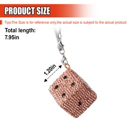 UHANBUT Bling Dice Car Rearview Mirror Pendant, Rhinestone Hanging Dice with Dots Ornament Car Rear View Mirror Charm, Creative Auto Interior Decoration Crystal Accessories for Men Women (Gold)