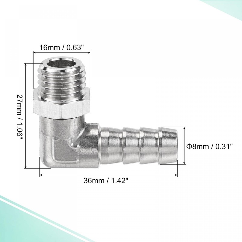 sourcing map Nickel-Plated Copper Hose Barb Fitting Elbow 8mm Barbed