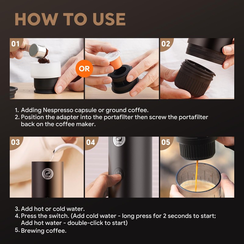 Portable Espresso Maker with Self Heating, 19 Bar Electric Travel