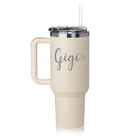 Daylor 40 oz Tumbler with Handle and Straw Lid Stainless Steel Insulated Travel Mug Cup Gigi With Heart (Cream)