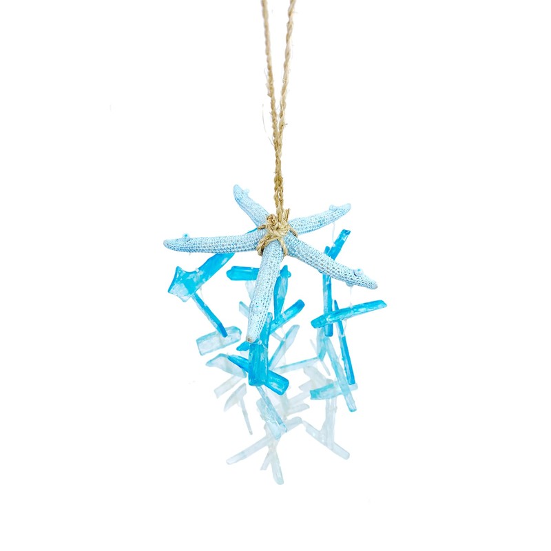 Seaglass Starfish Windchime Hanger, 9" Long Coastal Beach Mobile