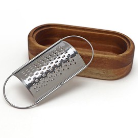 TAMUME Stainless Steel Hand Grater with Integrated Wooden Container