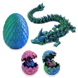 3 PCS 3D Printed Dragon Eggs, 3D Printed Animals, 3D Dragon in Egg with Flexible Joints, Home Office Desk Decor for Collectors, Fantasy Lovers, Gift Idea (1 Large 2 Small)