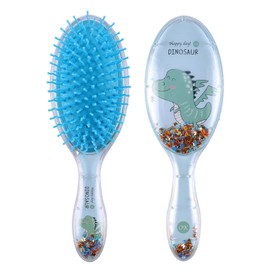Faletony Beauty Hair Brush Design Brush Colourful Cartoon Print Brush with Ultra Soft Bristles, Painless Detangling Brush for Women, Men and Children (Glitter Blue Dinosaur)