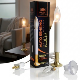 Holiday Joy - 1 Pack Christmas Window Candles with Sensor Dusk to Dawn Electric Corded - 9" Tall Electric Candlesticks with Built-in Auto Sensor, 2 Bulbs and Suction Cup Holder in Each Box - 5W - 120V