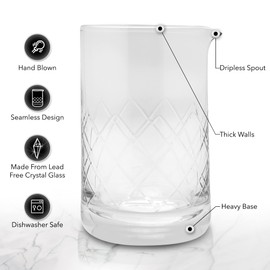 The Art of Craft Cocktail Mixing Glass: 18oz/ 550ml Seamless Crystal Mixing Glass with Thick Weighted Bottom for Home Bars and Professional Bartenders