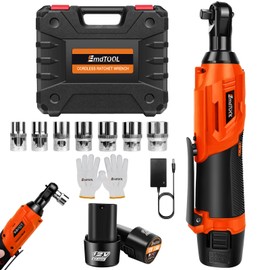 ZanGe 3/8” 12V Electric Cordless Ratchet Wrench Set w/2pcs Rechargeable Batteries and Charger, 40Nm Power Ratchet Wrench 90° Angle Wrench with LED Work Light, 7 Sockets and Carrying Case