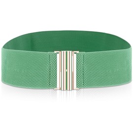 Cobee Wide Stretchy Belts for Women, Vintage Elastic Waist Belts Fashion Retro Adjustable Cinch Belt with Buckle for Dresses (Green)