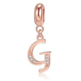 Letter Charms Initial A-Z Alphabet Beads, Rose Gold 925 Sterling Silver Dangle Beads for Bracelets & Necklaces (G)