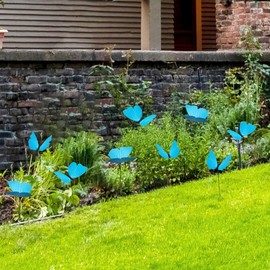 Set of 10 Butterfly Garden Stake Decor, Blue Butterflies Stakes Waterproof Garden Butterfly Ornaments for Yard Indoor Outdoor Patio Plant Pot, Flower Bed