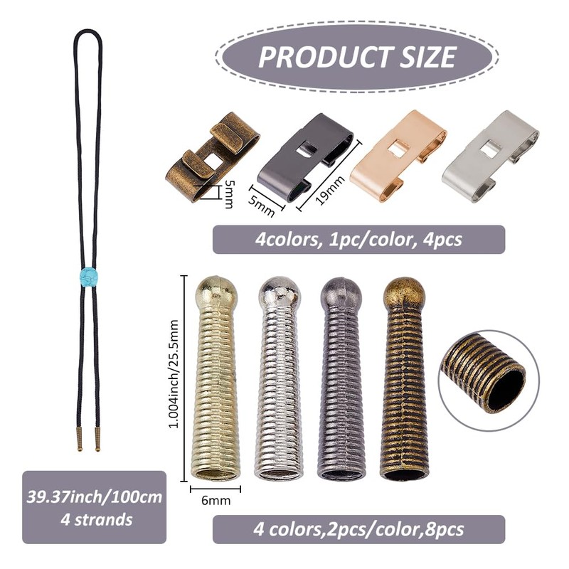SUPERFINDINGS 12-Piece Bolo Ties Making Set Including 4 Strands Round