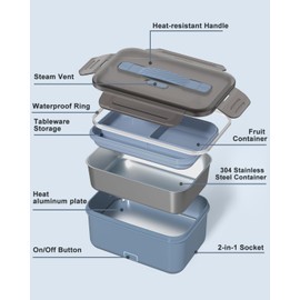 Electric Lunch Box Food Heater, New 100W High Power Portable Food Warmer, Heated Lunch Box for Adults Car/Home with 1.8L Removable Stainless Steel Container, 12V/24V/110V/220V